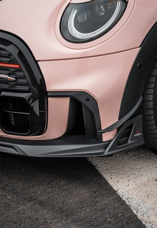 MINI Cooper JCW (John Cooper Works) F56 LCI 2022 2023 2024 with Aftermarket Parts - AE Style Front Canards Carbon Fiber from ArmorExtend