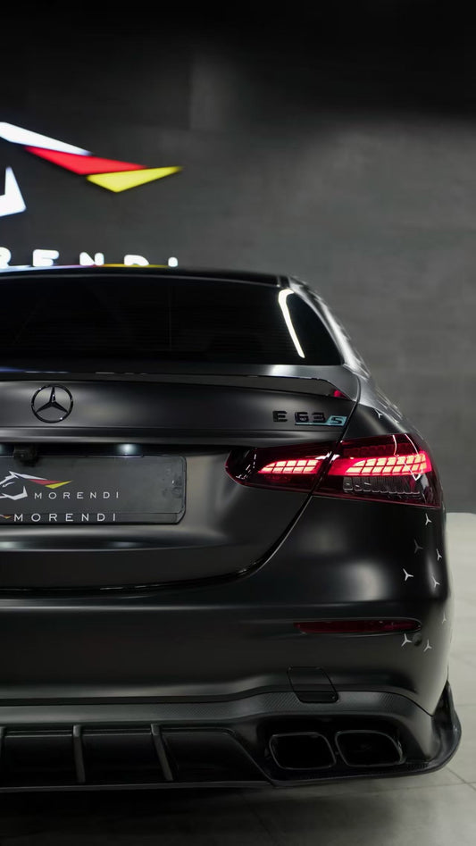 Mercedes Benz E-Class E350 E450 (with sport package bumper) W213 Facelift 2020 2021 2022 2023 2024 & E53 E63/S W213 Facelift 2020 2021 2022 2023 2024 with Aftermarket Parts - AE Rear Diffuser Carbon Fiber from ArmorExtend