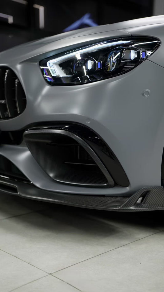 Mercedes Benz E63 W213 2021 2022 2023 2024 with Aftermarket Parts - AE Front Lip Carbon Fiber from ArmorExtend