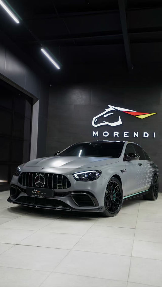 Mercedes Benz E63 W213 2021 2022 2023 2024 with Aftermarket Parts - AE Front Lip Carbon Fiber from ArmorExtend