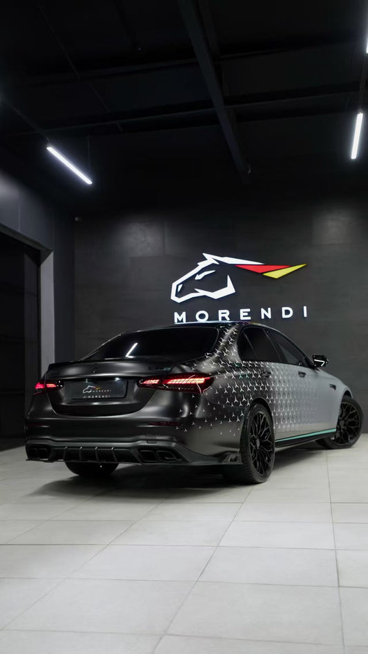 Mercedes Benz E-Class E350 E450 (with sport package bumper) W213 Facelift 2020 2021 2022 2023 2024 & E53 E63/S W213 Facelift 2020 2021 2022 2023 2024 with Aftermarket Parts - AE Rear Diffuser Carbon Fiber from ArmorExtend