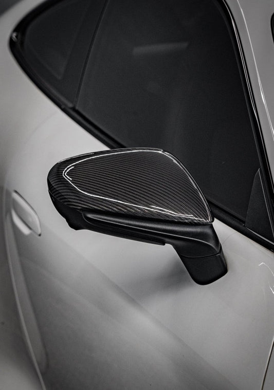 Porsche 911 992.1 Carrera Base/S/T/4/4S/Targa 4/ Targa 4S/GTS/Turbo/Turbo S/GT3/GT3RS 2020-2024 & 911 992.2 Carerra Base/S/T/4/4S/Targa 4/ Targa 4S/GTS/Turbo/Turbo S/GT3/GT3RS 2025-ON & Taycan 9J1 Sedan/Cross Turismo RWD/4S/GTS/Turbo/Turbo S 2020-ON - OEM Style Mirror Cap Dry Pre-preg Carbon Fiber from ArmorExtend