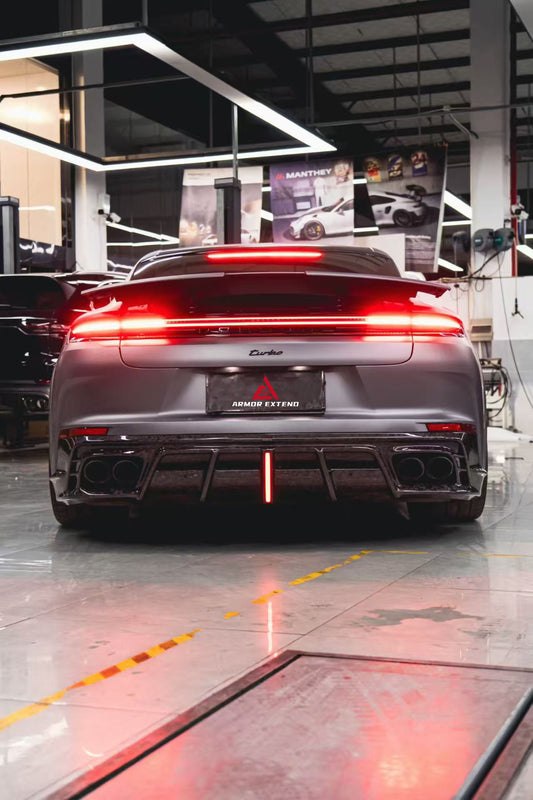 Porsche Panamera 976 Base 4 4S E-Hybird GTS Turbo 2024-ON with Aftermarket Parts - AE Desgin ART Rear Diffuser Carbon Fiber from ArmorExtend