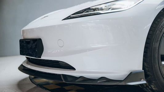 Tesla Model 3 Highland 2024-ON with Aftermarket Parts - V2 Front Lip Dry Pre-preg Carbon Fiber from ArmorExtend