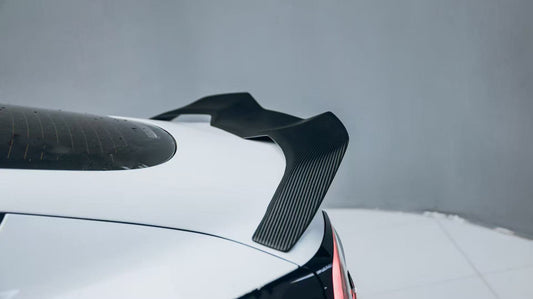 Tesla Model 3 Highland / Performance 2024-ON with Aftermarket Parts - V2 Rear Lip Spoiler Dry Pre-preg Carbon Fiber from ArmorExtend