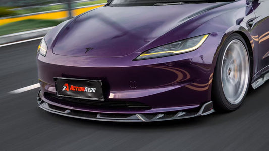 Tesla Model 3 Highland 2024-ON with Aftermarket Parts - V2 Front Lip Dry Pre-preg Carbon Fiber from ArmorExtend