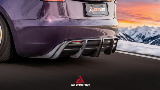 Tesla Model 3 Highland / Performance 2024-ON with Aftermarket Parts - V2 Rear Diffuser Dry Pre-preg Carbon Fiber from ArmorExtend