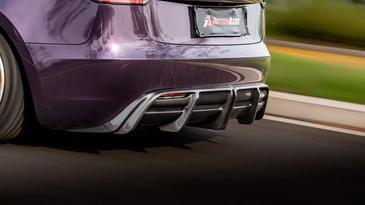 Tesla Model 3 Highland / Performance 2024-ON with Aftermarket Parts - V2 Rear Diffuser Dry Pre-preg Carbon Fiber from ArmorExtend