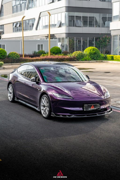 Tesla Model 3 Highland 2024-ON with Aftermarket Parts - Front Lip Dry Pre-preg Carbon Fiber from ArmorExtend