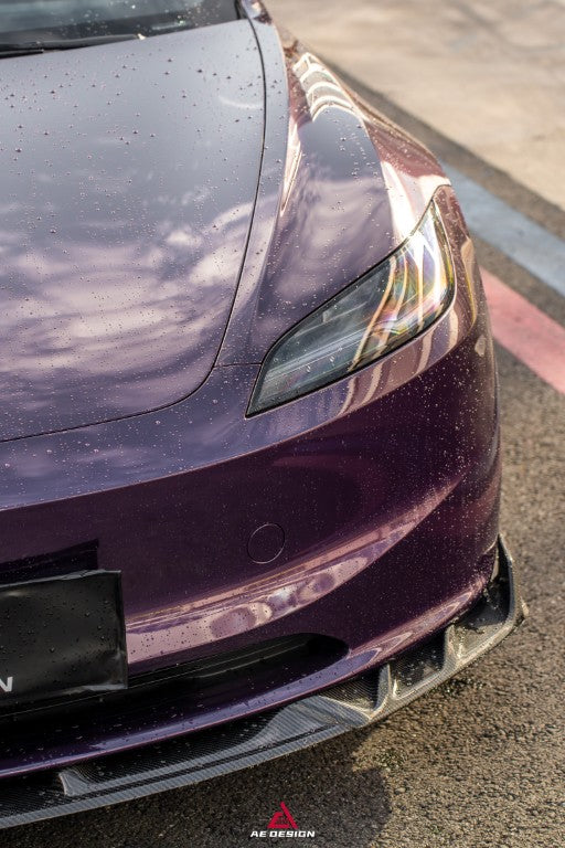 Tesla Model 3 Highland 2024-ON with Aftermarket Parts - Front Lip Dry Pre-preg Carbon Fiber from ArmorExtend