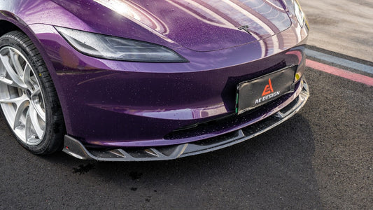 Tesla Model 3 Highland 2024-ON with Aftermarket Parts - Front Lip Dry Pre-preg Carbon Fiber from ArmorExtend