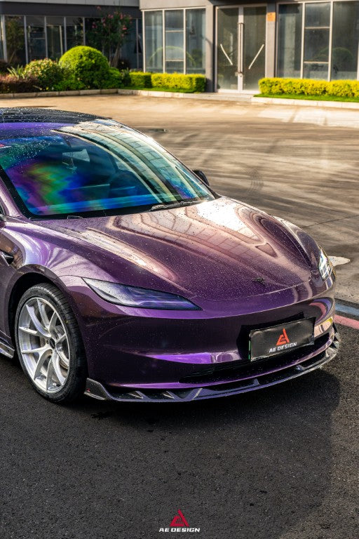 Tesla Model 3 Highland 2024-ON with Aftermarket Parts - Front Lip Dry Pre-preg Carbon Fiber from ArmorExtend