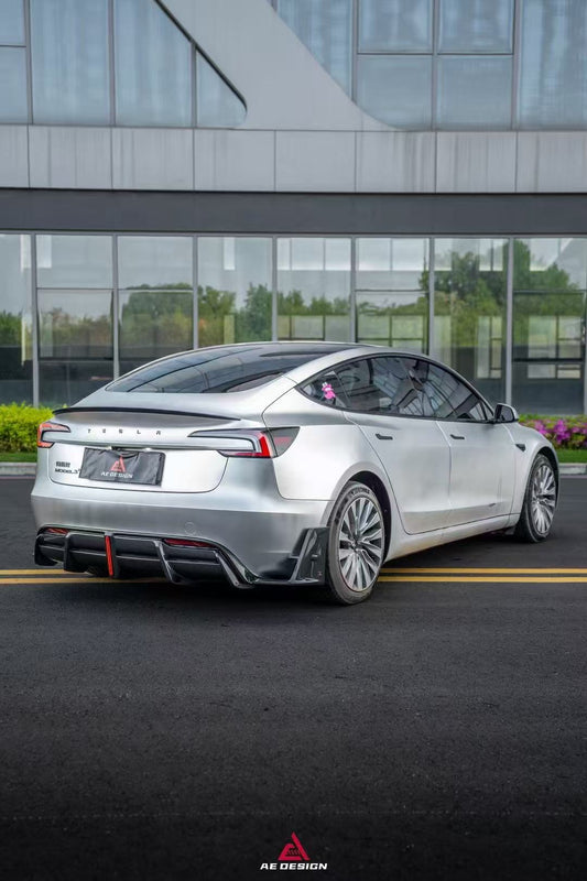 Tesla Model 3 Highland / Performance 2024-ON with Aftermarket Parts - AE Style Rear Diffuser & Canards Carbon Fiber from ArmorExtend