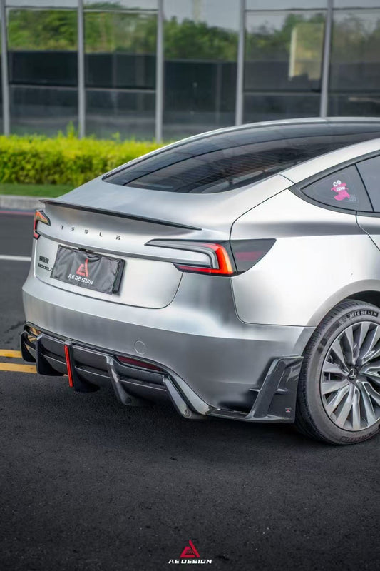 Tesla Model 3 Highland / Performance 2024-ON with Aftermarket Parts - AE Style Rear Diffuser & Canards Carbon Fiber from ArmorExtend
