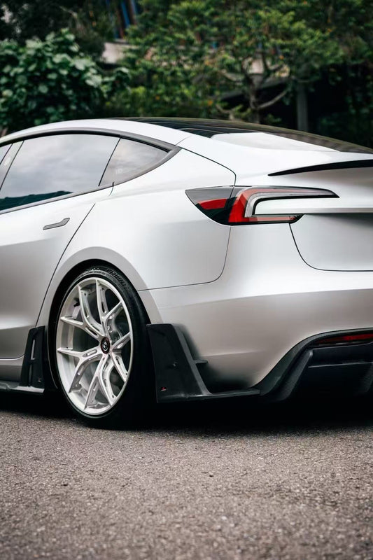 Tesla Model 3 Highland / Performance 2024-ON with Aftermarket Parts - AE Style Rear Diffuser & Canards Carbon Fiber from ArmorExtend