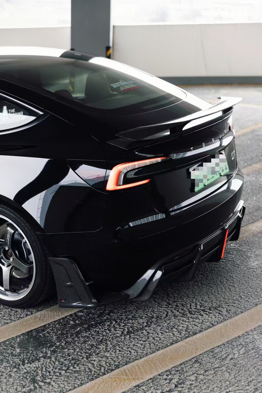 Tesla Model 3 Highland / Performance 2024-ON with Aftermarket Parts - AE Style Rear Diffuser & Canards Carbon Fiber from ArmorExtend