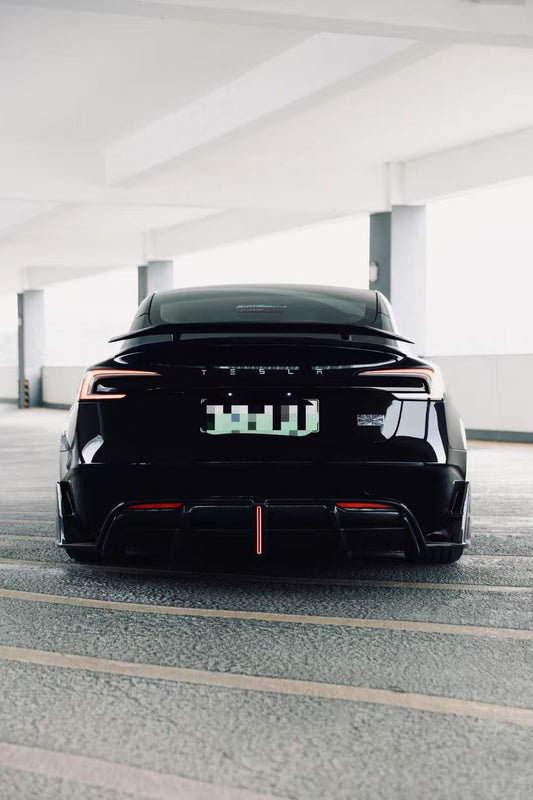 Tesla Model 3 Highland / Performance 2024-ON with Aftermarket Parts - AE Style Rear Diffuser & Canards Carbon Fiber from ArmorExtend