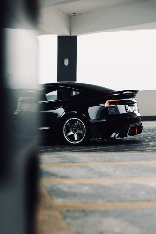 Tesla Model 3 Highland / Performance 2024-ON with Aftermarket Parts - AE Style Rear Diffuser & Canards Carbon Fiber from ArmorExtend