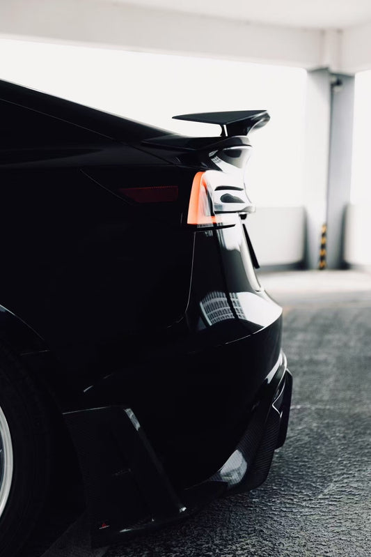 Tesla Model 3 Highland / Performance 2024-ON with Aftermarket Parts - AE Style Rear Diffuser & Canards Carbon Fiber from ArmorExtend