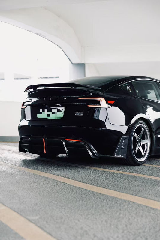 Tesla Model 3 Highland / Performance 2024-ON with Aftermarket Parts - AE Style Rear Diffuser & Canards Carbon Fiber from ArmorExtend