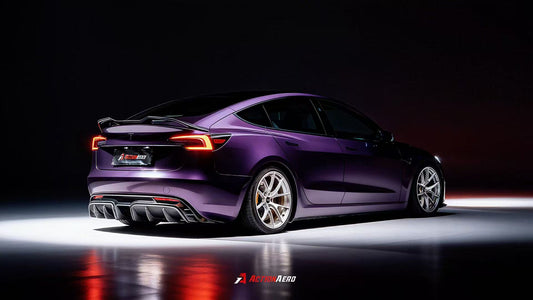 Tesla Model 3 Highland / Performance 2024-ON with Aftermarket Parts - V2 Rear Lip Spoiler Dry Pre-preg Carbon Fiber from ArmorExtend