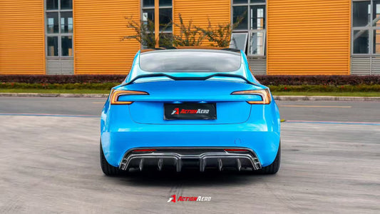 Tesla Model 3 Highland / Performance 2024-ON with Aftermarket Parts - V2 Rear Lip Spoiler Dry Pre-preg Carbon Fiber from ArmorExtend