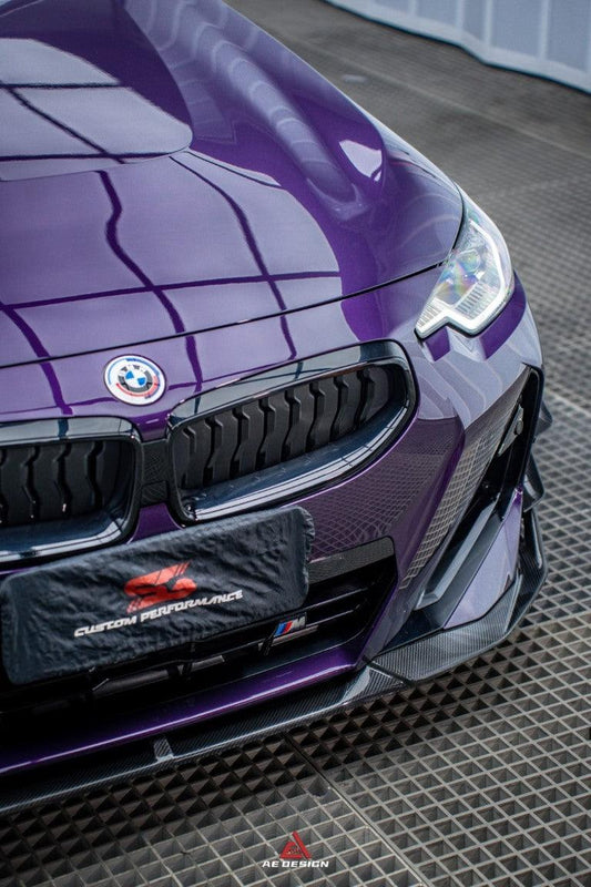 BMW 2 Series G42 230i (With M-Package Bumper) M240i 2022 2023 2024 with Aftermarket Parts - AE Style Front Canards Carbon Fiber from ArmorExtend