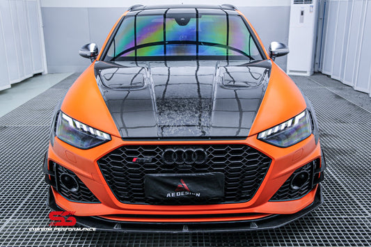 Audi RS4 B9 B9.5 2018 2019 2020 2021 2022 2023 2024 With Aftermarket Parts - AE Front Lip Carbon Fiber from ArmorExtend