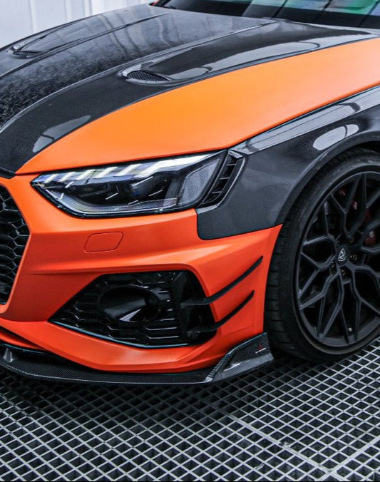 Audi RS4 B9 2018 2019 & RS4 B9.5 2020 2021 2022 2023 2024 With Aftermarket Parts - AE Front Canards Carbon Fiber from ArmorExtend
