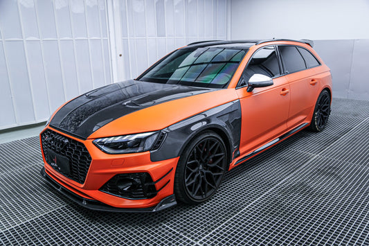 Audi RS4 B9 2018 2019 & RS4 B9.5 2020 2021 2022 2023 2024 With Aftermarket Parts - AE Front Canards Carbon Fiber from ArmorExtend