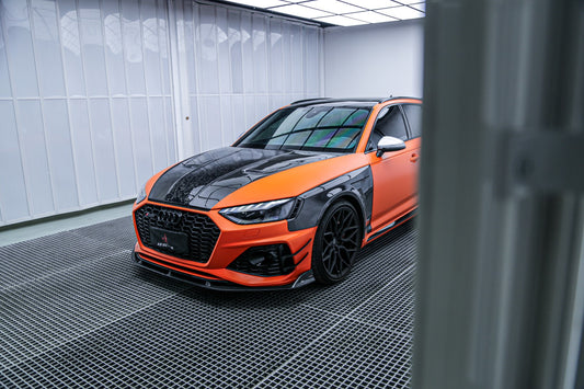 Audi RS4 B9 B9.5 2018 2019 2020 2021 2022 2023 2024 With Aftermarket Parts - AE Front Lip Carbon Fiber from ArmorExtend