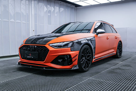 Audi RS4 B9 B9.5 2018 2019 2020 2021 2022 2023 2024 With Aftermarket Parts - AE Front Lip Carbon Fiber from ArmorExtend