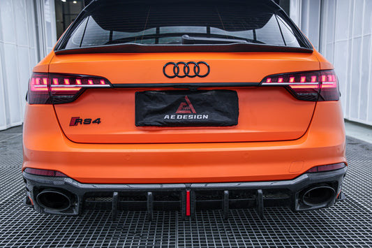 Audi RS4 B9 B9.5 2018 2019 2020 2021 2022 2023 2024 & S4 / A4 Avant B9 B9.5 2017 2018 2019 2020 2021 2022 2023 2024 with Aftermarket Parts - AE Rear Spoiler Carbon Fiber from ArmorExtend