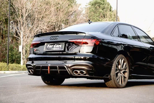 Audi S4 / A4 (With S-line Bumper) B9.5 2020 2021 2022 2023 2024 with Aftermarket Parts - AE / Plustic Style Rear Diffuser & Canards Carbon Fiber / ABS