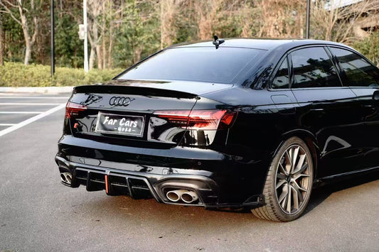Audi S4 / A4 (With S-line Bumper) B9.5 2020 2021 2022 2023 2024 with Aftermarket Parts - AE / Plustic Style Rear Diffuser & Canards Carbon Fiber / ABS