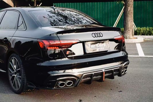 Audi S4 / A4 (With S-line Bumper) B9.5 2020 2021 2022 2023 2024 with Aftermarket Parts - AE / Plustic Style Rear Diffuser & Canards Carbon Fiber / ABS