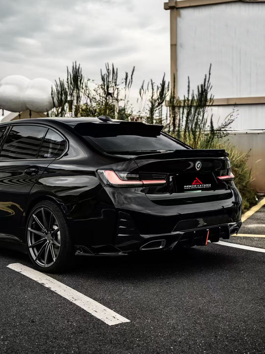 BMW 3 Series 330i (With M-Package Bumper, does not fit base model) M340i LCI G20 G21 2023 2024 with Aftermarket Parts - AE V1 Style Rear Diffuser & Canards Carbon Fiber from ArmorExtend