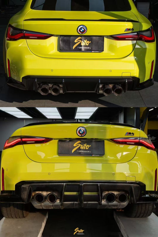 BMW M3 G80 G81 2021 2022 2023 2024 & M4 G82 G83 2021 2022 2023 2024 with Aftermarket Parts - AE V2 Style Rear Diffuser & Canards Carbon Fiber from ArmorExtend