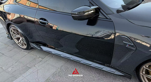 BMW M3 G80 G81 2021 2022 2023 2024 & M4 G82 G83 2021 2022 2023 2024 with Aftermarket Parts - AE Style Side Skirts Carbon Fiber from ArmorExtend