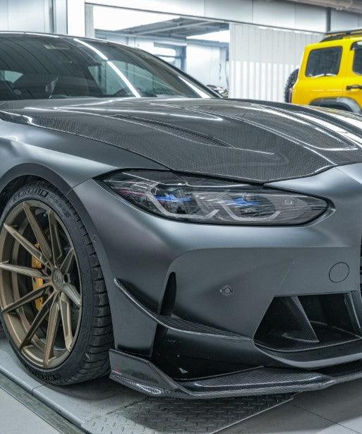 BMW M3 G80 G81 2021 2022 2023 2024 & M4 G82 G83 2021 2022 2023 2024 with Aftermarket Parts - AE Style Front Canards Carbon Fiber from ArmorExtend
