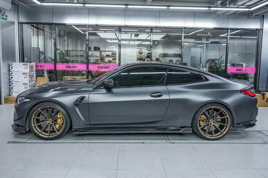 BMW M3 G80 G81 2021 2022 2023 2024 & M4 G82 G83 2021 2022 2023 2024 with Aftermarket Parts - AE Style Side Skirts Carbon Fiber from ArmorExtend