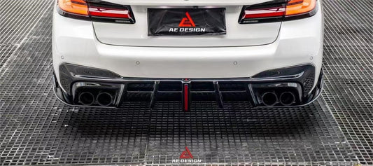 BMW M5/M5C F90 (Fits Both Pre-LCI & LCI) 2018-ON & 5 Series G30 540i M550i (With M-Package Bumper) G30 G31 (Fits Both Pre-LCI & LCI) 2017-ON with Aftermarket Parts - AE Style ABS Rear Diffuser & Rear Canards from ArmorExtend