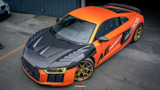 Audi R8 Gen 2 2017 2018 2019 2020 2021 2022 2023 with Aftermarket Parts - AE Style Hood Bonnet Double-sided Carbon Fiber / Partial Carbon Fiber from ArmorExtend
