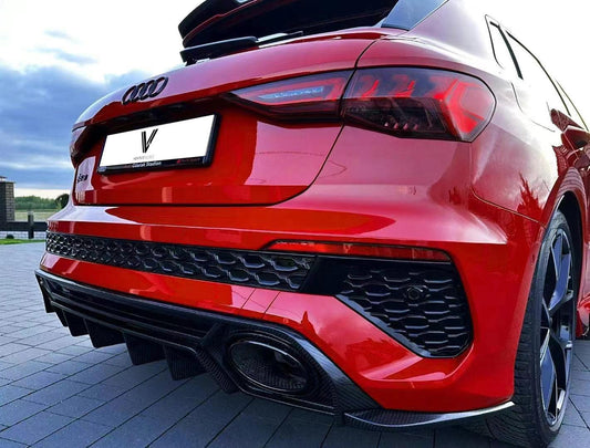 Audi RS3 8Y 2022-ON with Aftermarket Parts - Rear Diffuser & Canards Carbon Fiber from Ventus Veloce