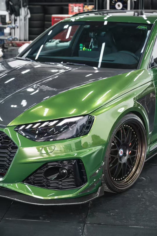 Audi RS4 B9.5 2020 2021 2022 2023 2024 with Aftermarket Parts - Front Lip Pre-preg Carbon Fiber from Karbel Carbon