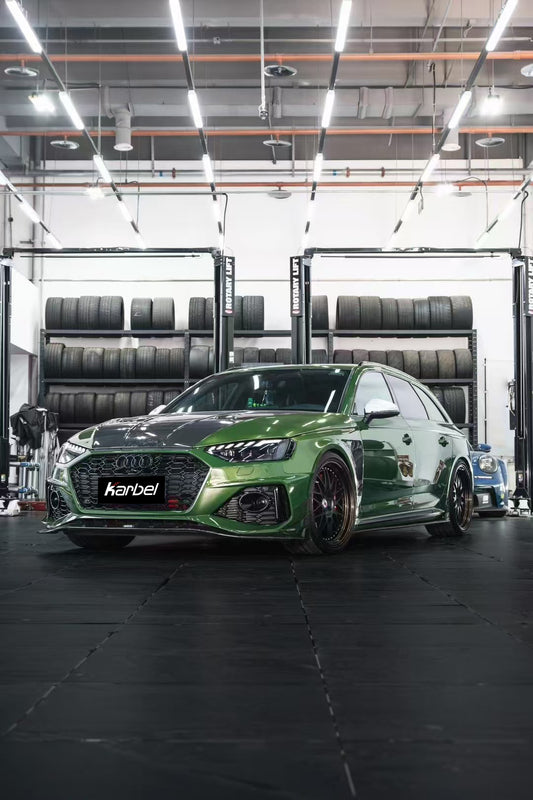 Audi RS4 B9.5 2020 2021 2022 2023 2024 with Aftermarket Parts - Front Lip Pre-preg Carbon Fiber from Karbel Carbon