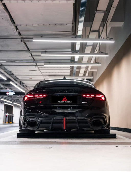 Audi RS5 B9.5 2020 2021 2022 2023 2024 2025 with Aftermarket Parts - AE V2 Style Rear Diffuser & Canards Dry Pre-preg Carbon Fiber from ArmorExtend