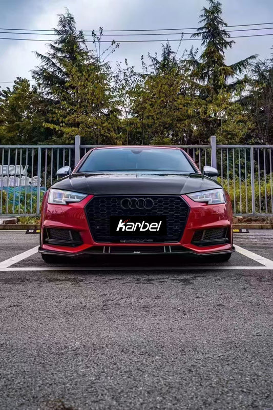 Audi S4 A4 S-line (with s-line bumper, does not fit base model) B9 2017-2018 with Aftermarket Parts - Pre-preg Carbon Fiber Front Lip from Karbel Carbon