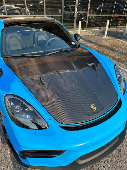 Porsche 911 991 991.1 991.2 Cayman Boxster 981 718 with Aftermarket Parts - GT2RS Hood Bonnet Carbon Fiber / FRP from CMST Tuning