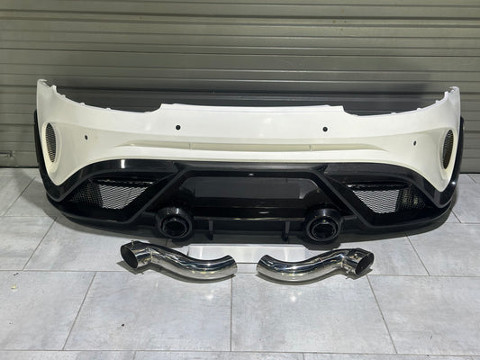 Mercedes Benz AMG GT/GTS C190 (fits both Pre-facelift & facelift) 2015 2016 2017 2018 2019 2020 2021 with Aftermarket Parts - Paragon Rear Bumper & Diffuser (Exhaust Pipe Extension & Tips Included) Carbon Fiber / FRP from Robot Craftsman